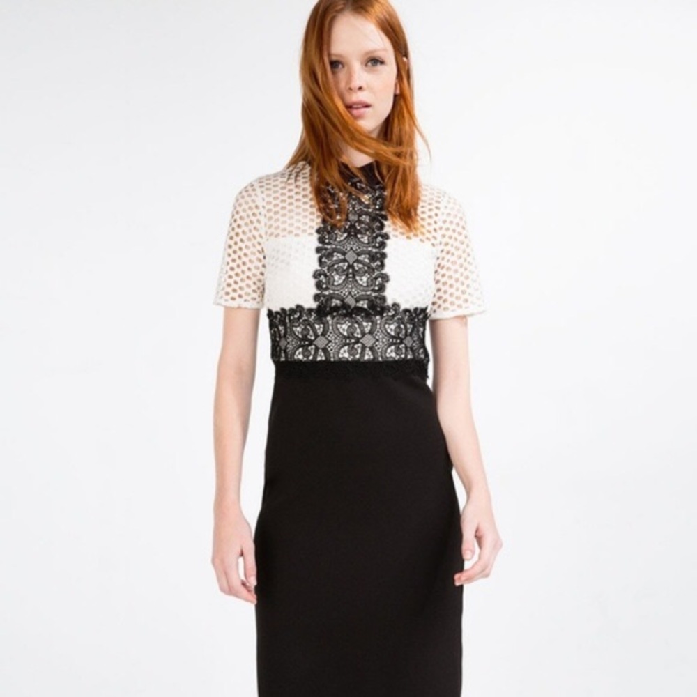 Zara Black and White Lace Midi Dress